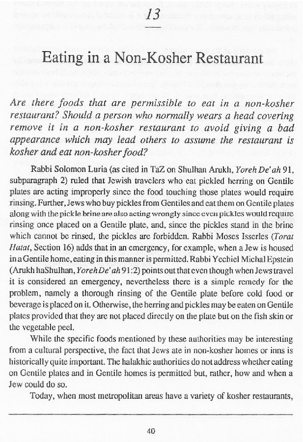 TK2.13 Eating in a NonKosher Restaurant UTJ Viewpoints